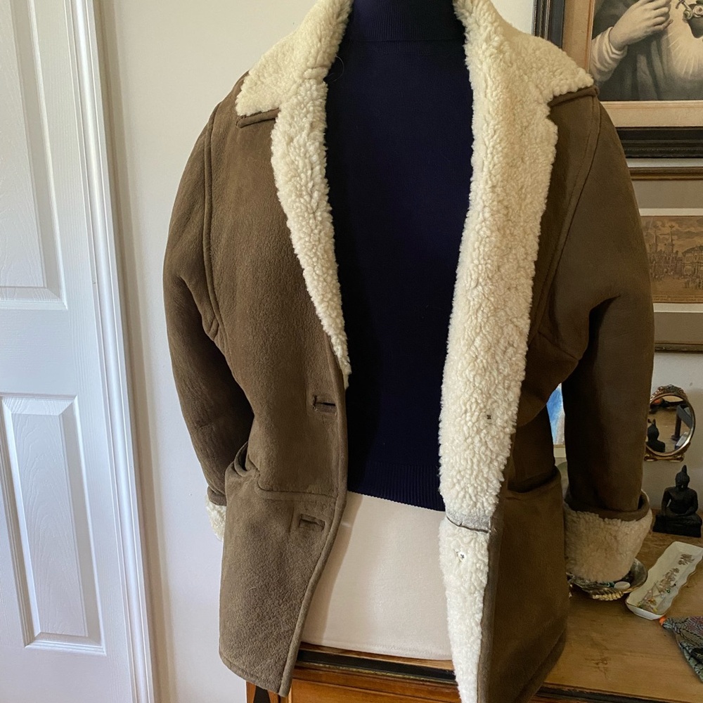 Shearling Suede Leather Marlboro Coat with the seal of Oklahoma 1907 buttons.
